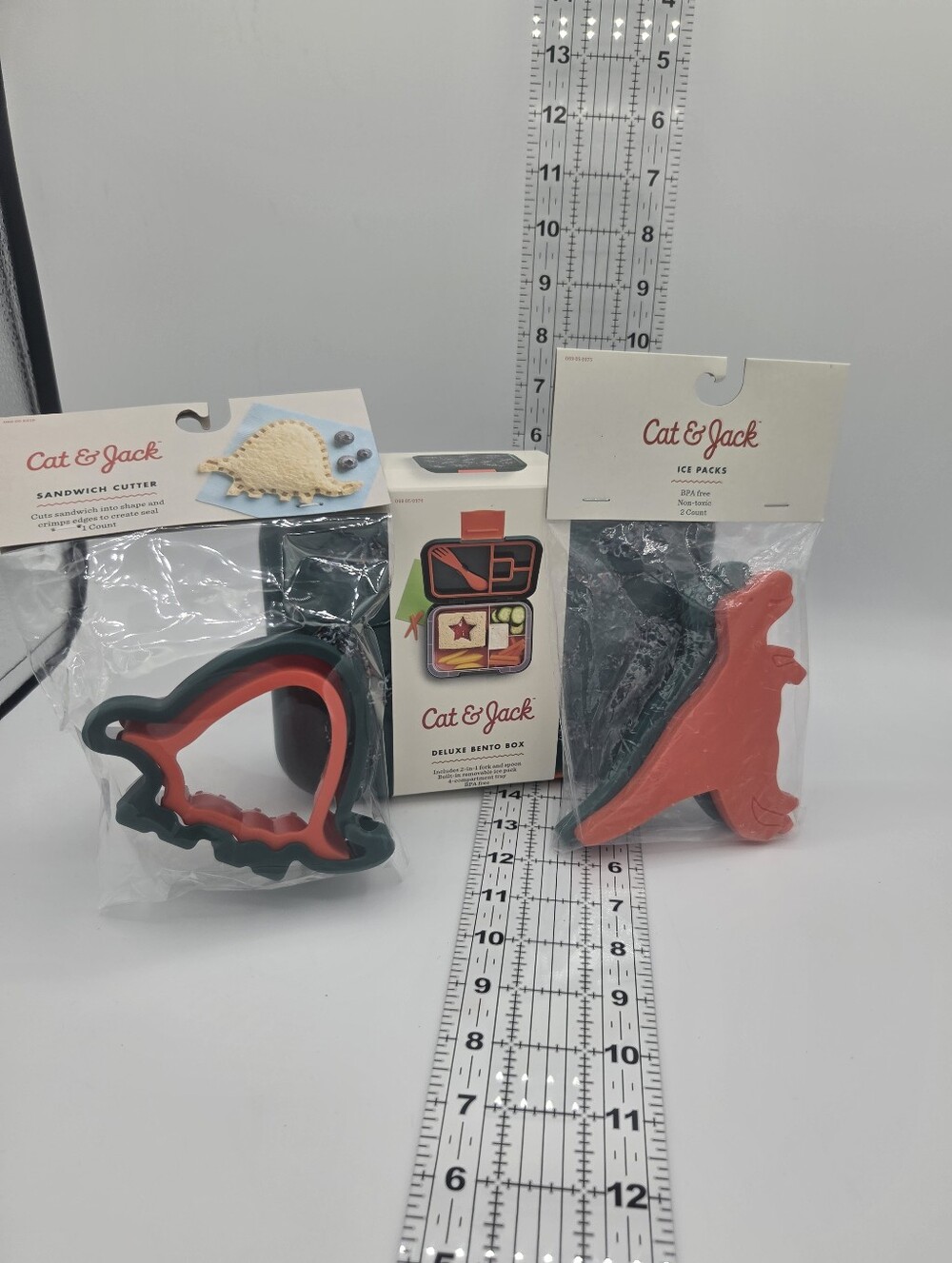 Cat & Jack T-rex Bento Box W/ Utensil, Dinosaur Sandwich Cutter, & Ice Pack Set